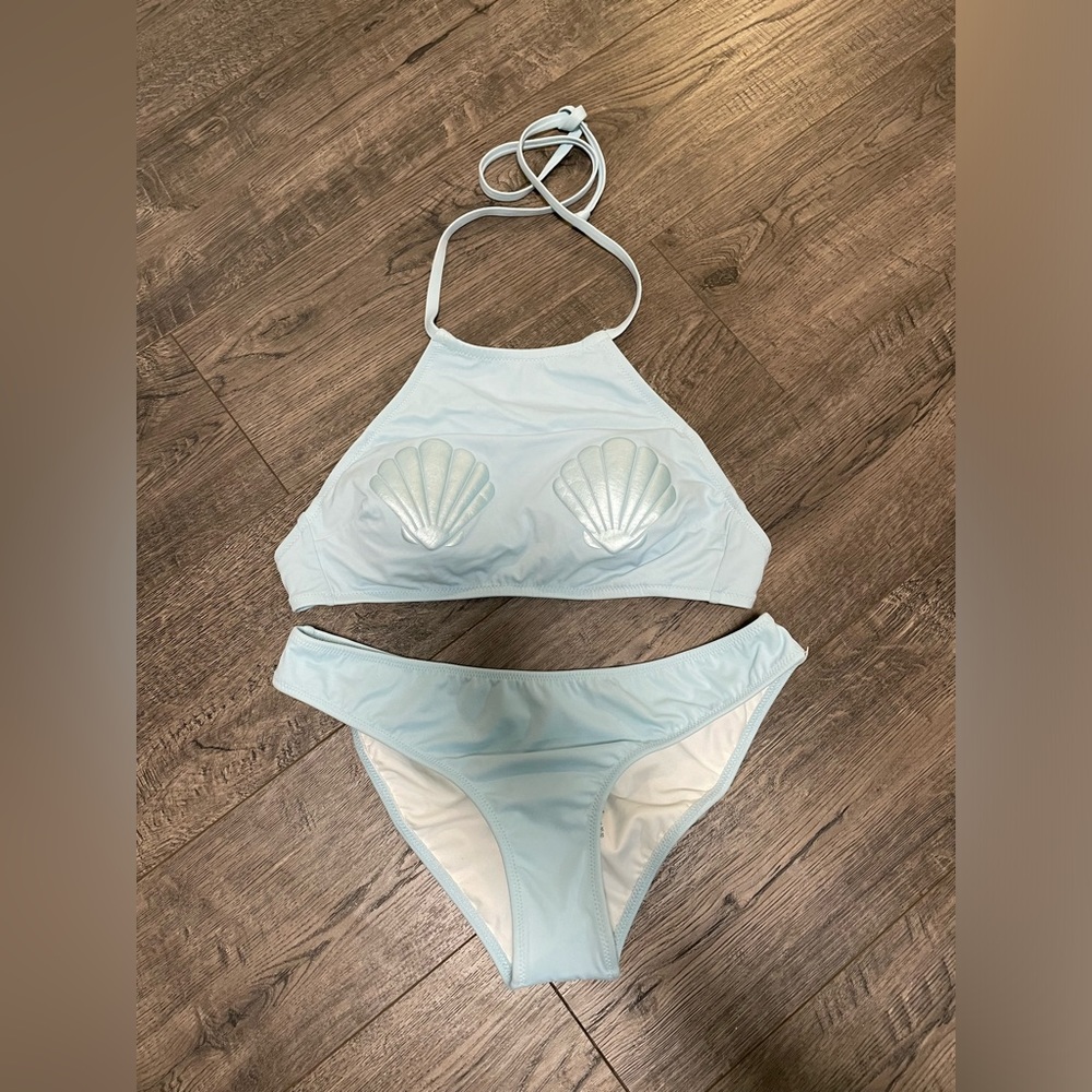 Vs Victoria’s Secret pink xs a mermaid sea shell blue cheeky bikini swim suit